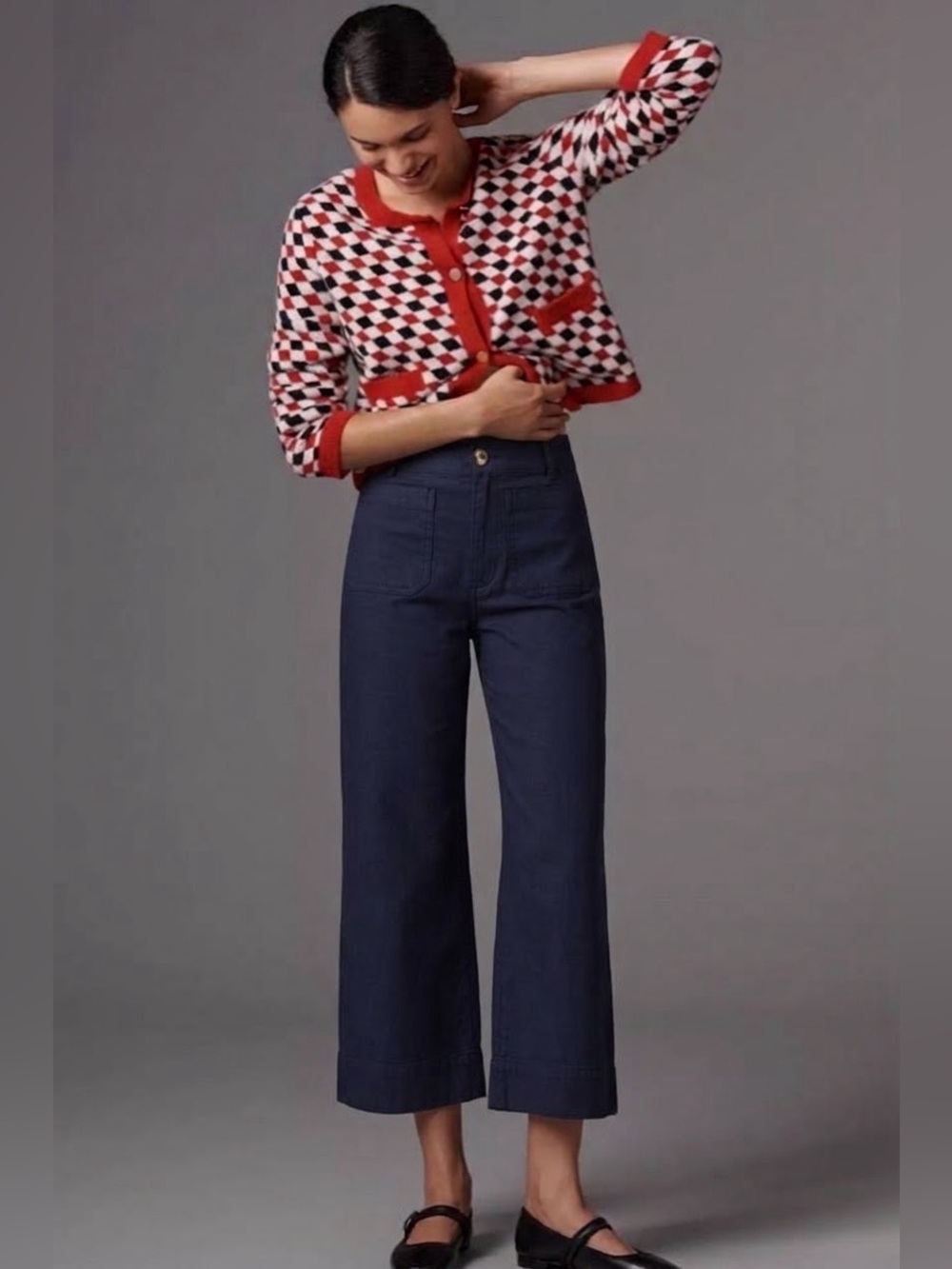 Anthropologie by Anthropologie Colette Crop Wide-Leg Pants in Navy Size 28